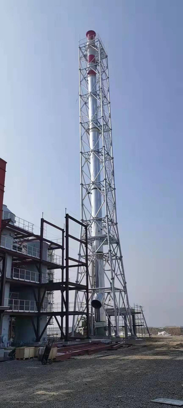 同舟危廢55米圓管塔，內(nèi)1300mm玻璃鋼 耐溫145